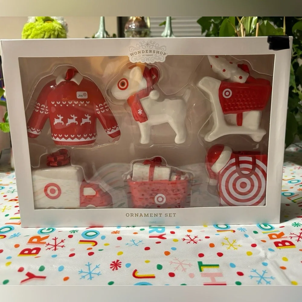 Target Themed Ceramic Ornament Set HTF